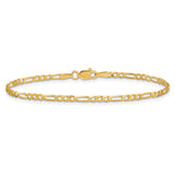 14K Yellow Gold 2.25 mm Figaro Chain Anklet, Polished