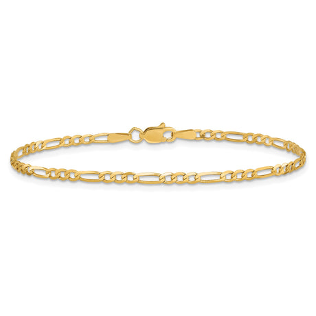 14K Yellow Gold 2.25 mm Figaro Chain Bracelet, Polished