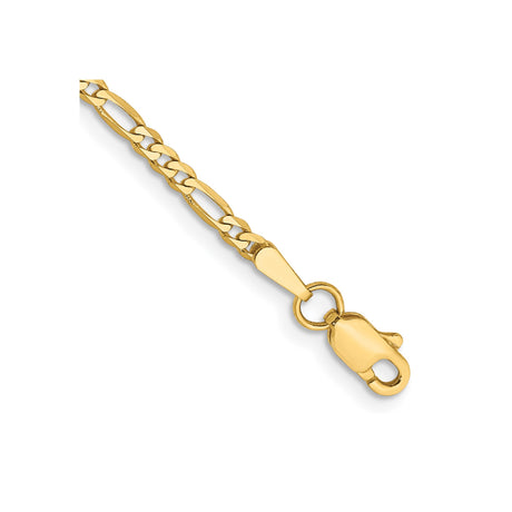 14K Yellow Gold 2.25 mm Figaro Chain Anklet, Polished alternate angle