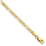 14K Yellow Gold 2.75 mm Figaro Chain Bracelet, Polished detail view