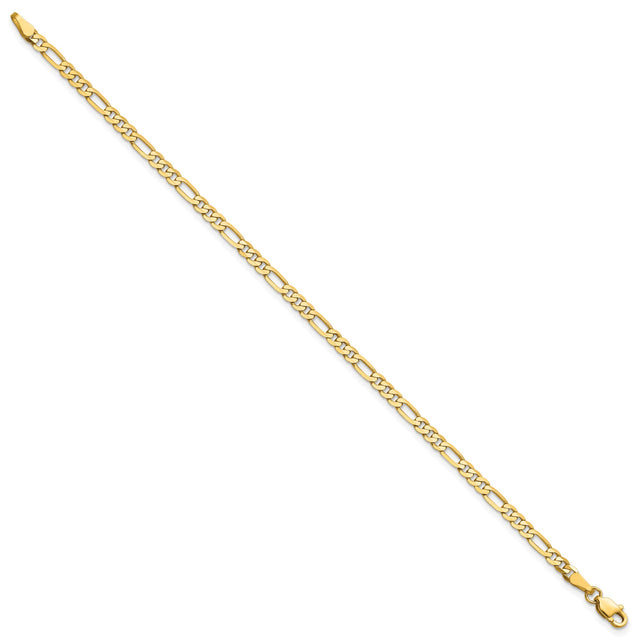 14K Yellow Gold 3 mm Figaro Chain Anklet, Polished