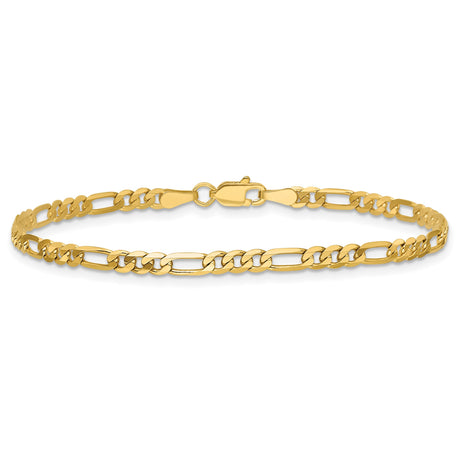 14K Yellow Gold 3 mm Figaro Chain Bracelet, Polished alternate angle