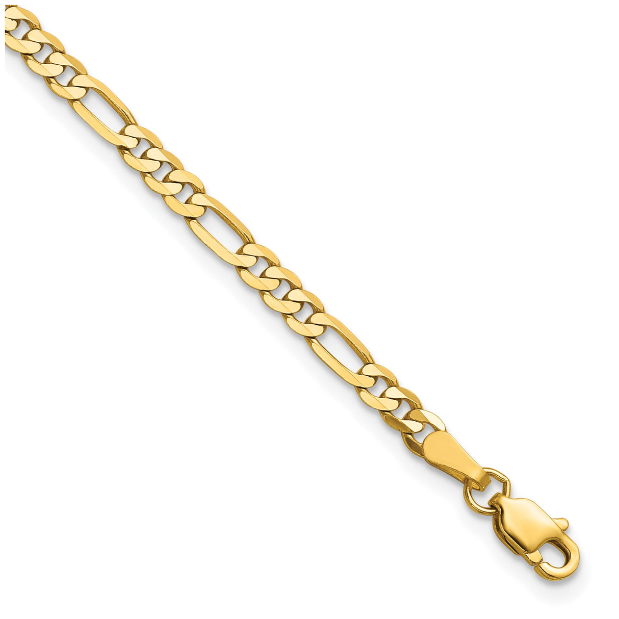 14K Yellow Gold 3 mm Figaro Chain Anklet, Polished detail view