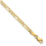14K Yellow Gold 3 mm Figaro Chain Anklet, Polished detail view