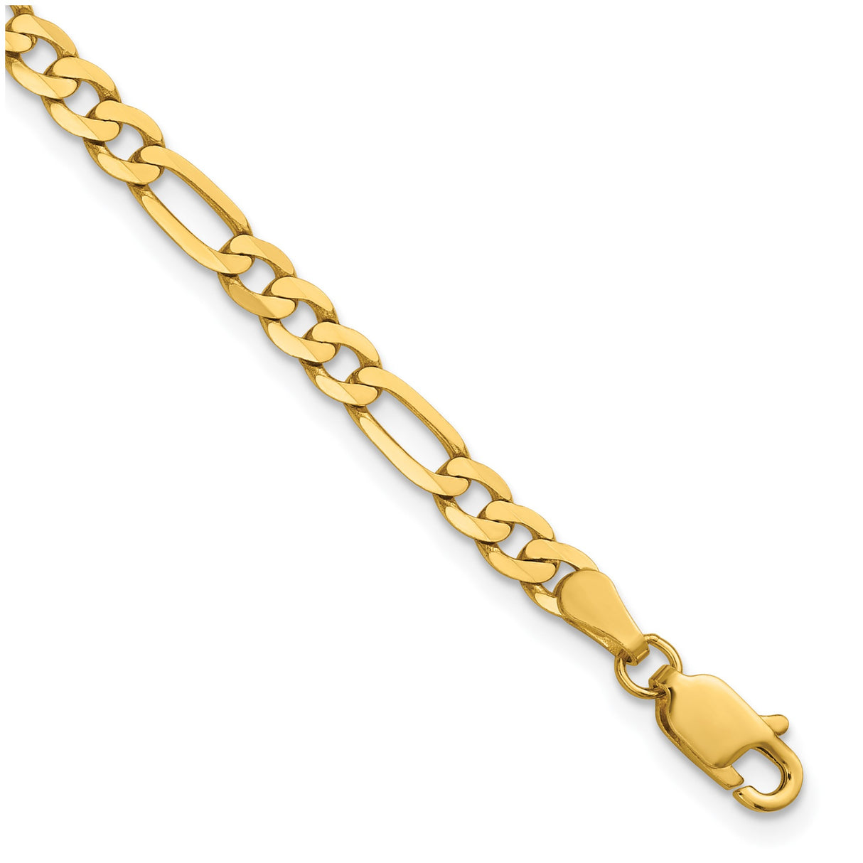 14K Yellow Gold 4 mm Figaro Chain Anklet, Polished detail view