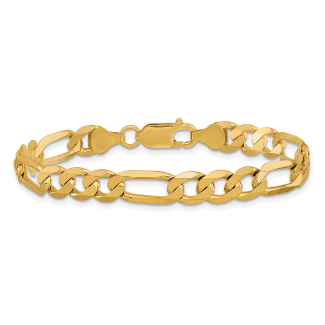 14K Yellow Gold 7 mm Figaro Chain Anklet, Polished