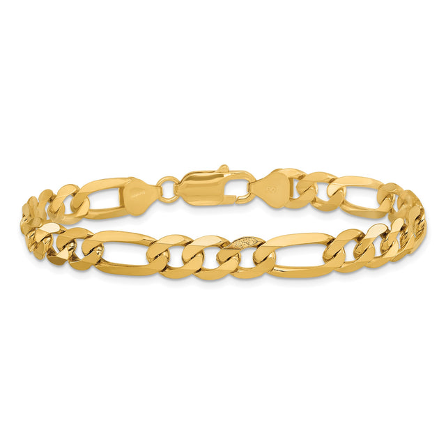 14K Yellow Gold 7.5 mm Figaro Chain Anklet, Polished