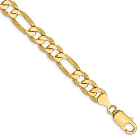 14K Yellow Gold 7.5 mm Figaro Chain Anklet, Polished shown for scale