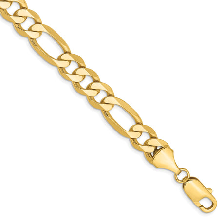 14K Yellow Gold 8.75 mm Figaro Chain Bracelet, Polished shown for scale
