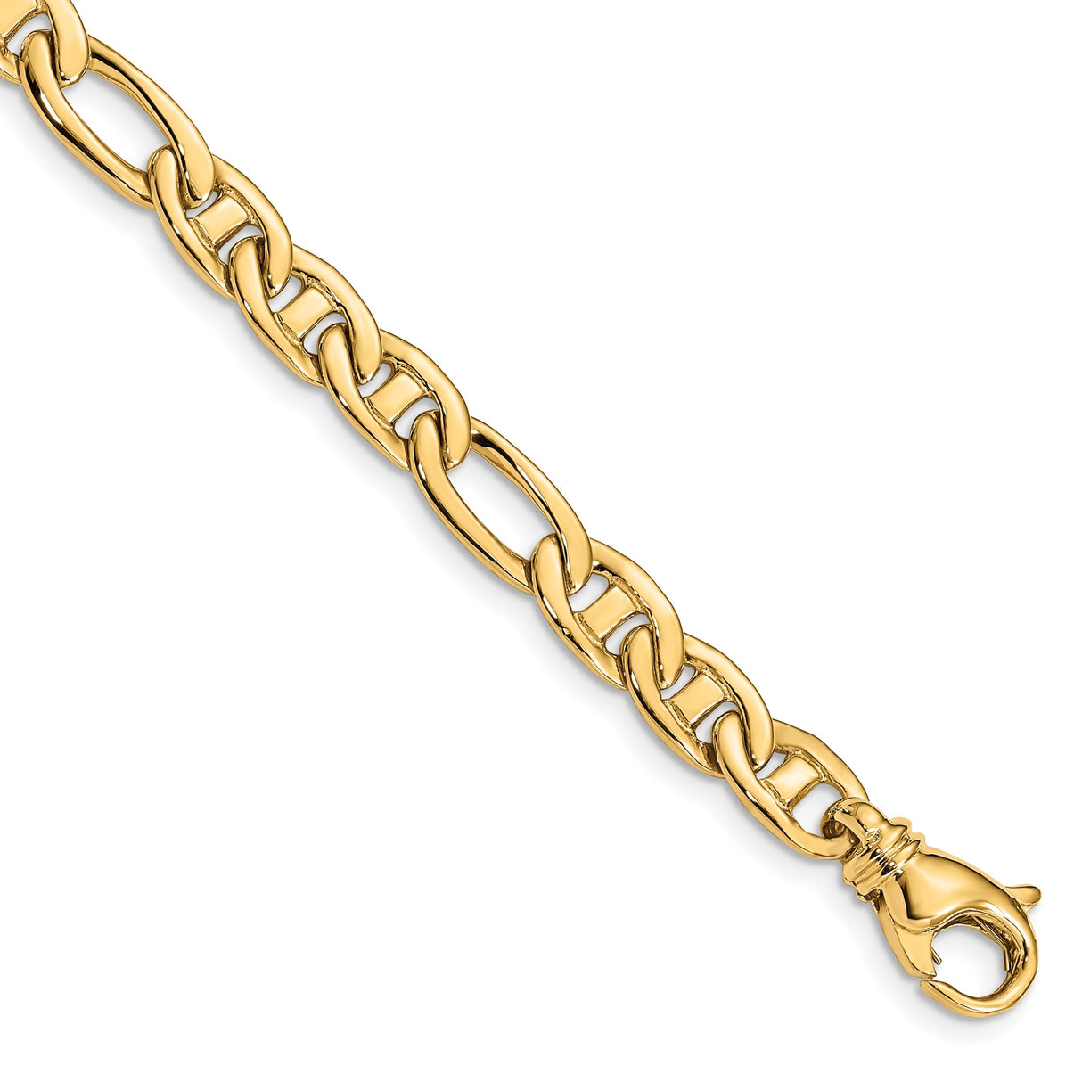 14K Yellow Gold 6.5 mm Polished Chain Bracelet, Solid alternate angle