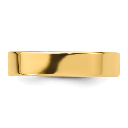 14K Yellow Gold Flat Wedding Band, Solid Comfort Fit, 5 Mm Wide, No Stone Classic Ring