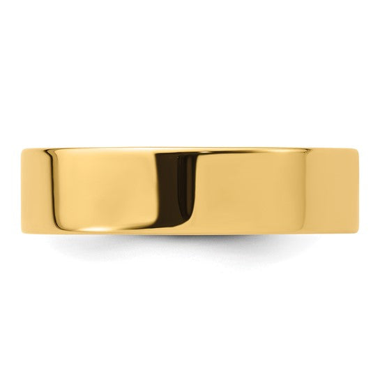 14k Yellow Gold Flat Wedding Band, Comfort Fit, Solid 6 mm Wide, High Polish