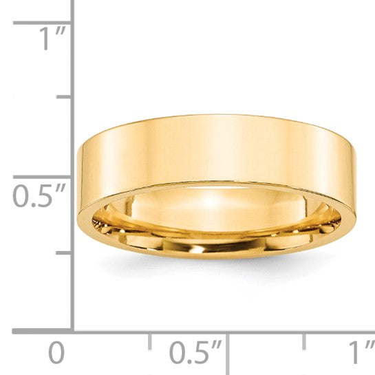 14k Yellow Gold Flat Wedding Band, Comfort Fit, Solid 6 mm Wide, High Polish