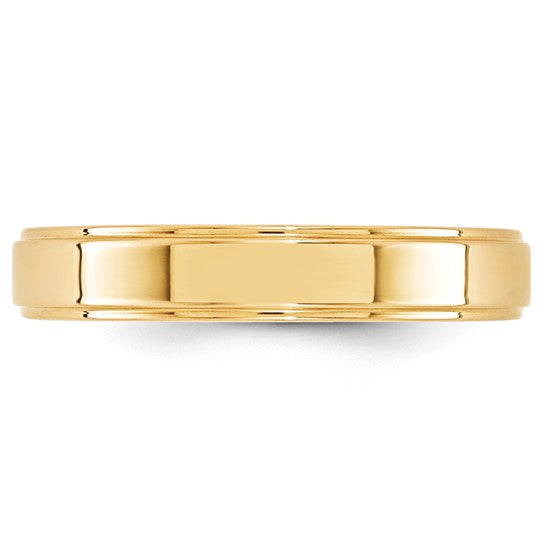 14K Yellow Gold Flat Wedding Band With Step Down Edge 4mm