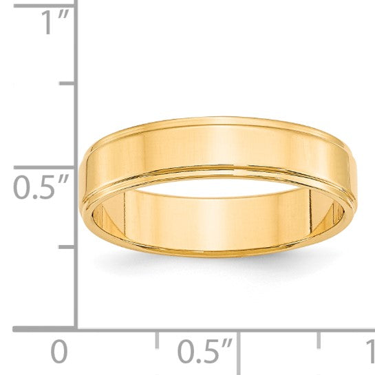 14K Yellow Gold Flat Wedding Band With Step Down Edge, 5 Mm Wide, Timeless And Durable