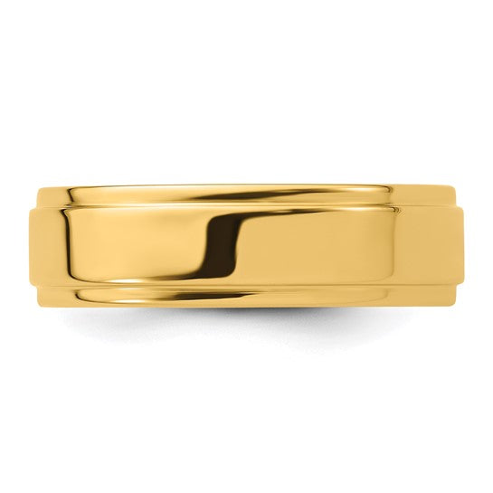 14K Yellow Gold Flat 6mm Solid Wedding Band With Step Down Edges And Polished Finish