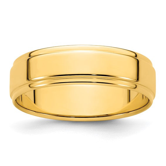 14K Yellow Gold Flat 6mm Solid Wedding Band With Step Down Edges And Polished Finish