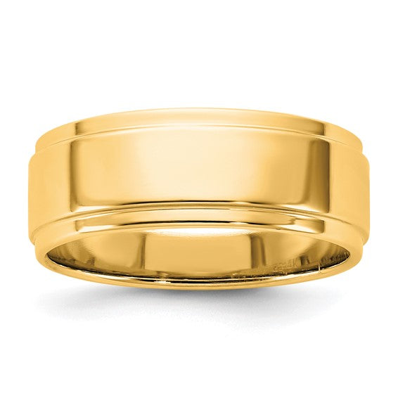 14K Yellow Gold Flat Wedding Band With Solid Step-Down Edge, 7mm