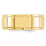14K Yellow Gold Flat Wedding Band With Step Down Edge 8mm Wide