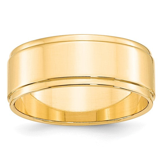 14K Yellow Gold Flat Wedding Band With Step Down Edge 8mm Wide