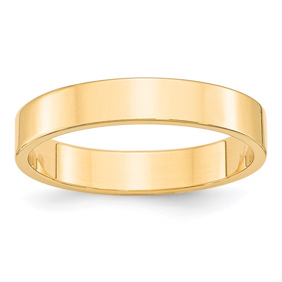 14K Yellow Gold Flat Wedding Band - Lightweight Solid 4mm, Sleek Modern Ring