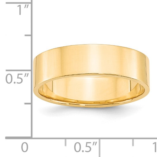 14K Yellow Gold Flat Wedding Band, Lightweight 6mm Solid Ring, No Stone, Minimalist