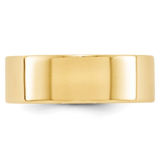 14K Yellow Gold Flat Wedding Band, 7mm Wide, Lightweight Ring With High-Polish Finish