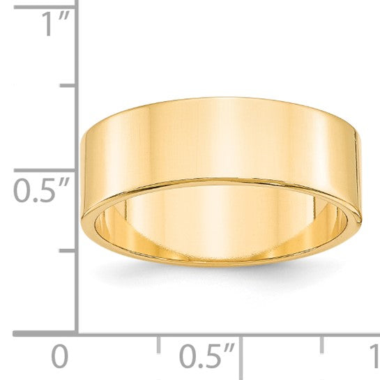 14K Yellow Gold Flat Wedding Band, 7mm Wide, Lightweight Ring With High-Polish Finish