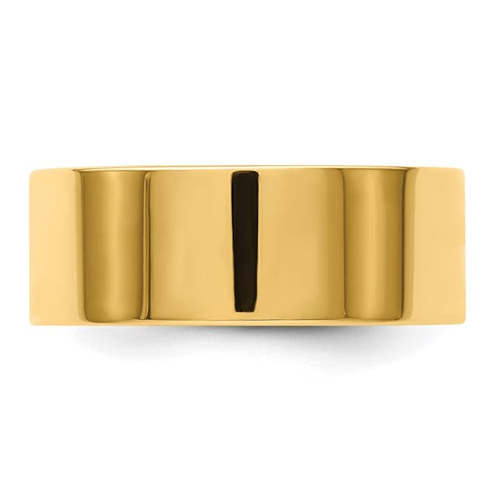 14K Yellow Gold Flat Wedding Band, 8mm Wide, Lightweight Solid Ring With No Stone