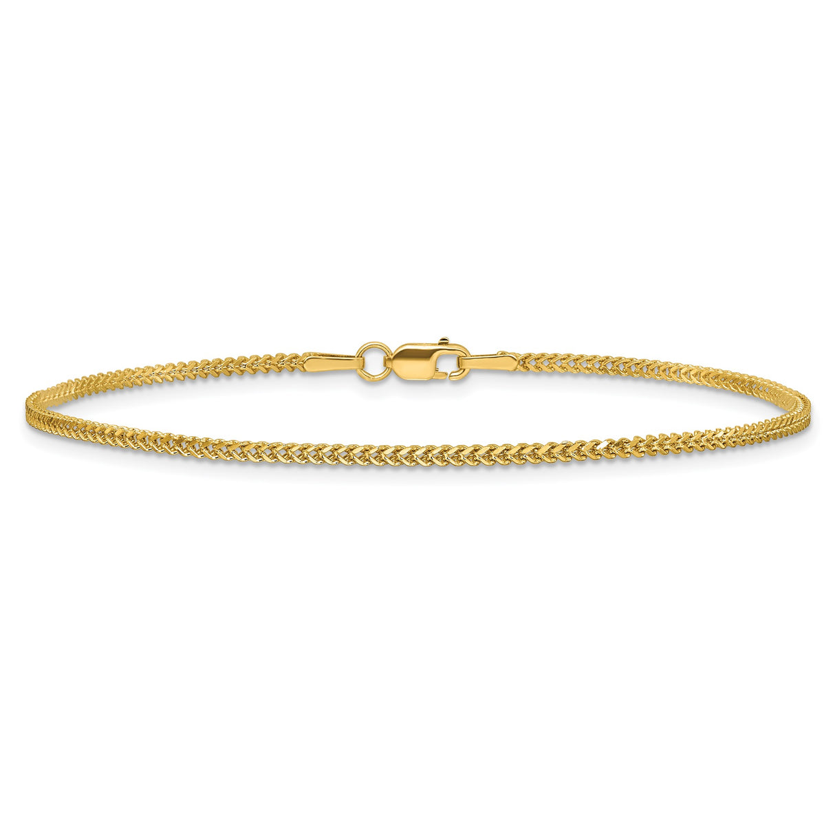 14K Yellow Gold 1.3 mm Franco Chain Bracelet, Polished detail view