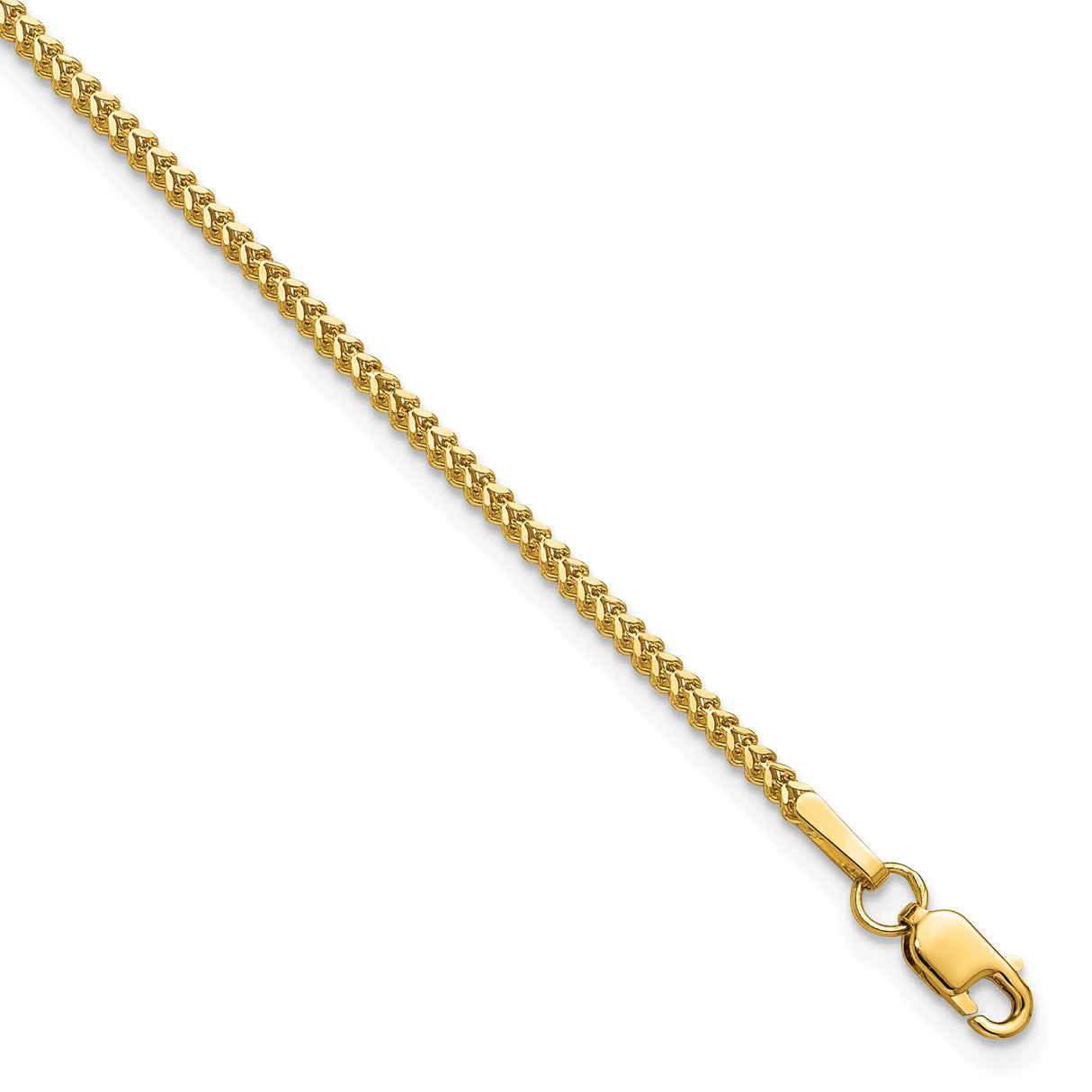 14K Yellow Gold 1.3 mm Franco Chain Bracelet, Polished shown for scale