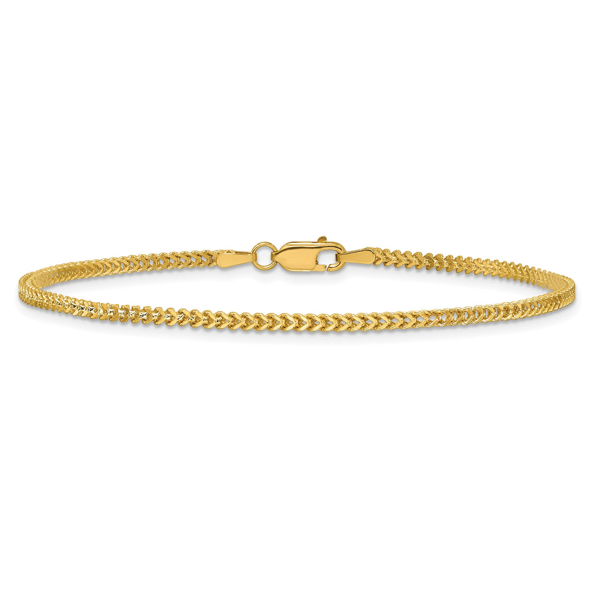 14K Yellow Gold 1.5 mm Franco Chain Bracelet, Polished detail view