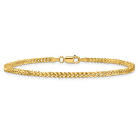 14K Yellow Gold 2 mm Franco Chain Bracelet, Polished alternate angle