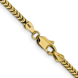 14K Yellow Gold 2.3 mm Franco Chain Necklace, Polished detail view