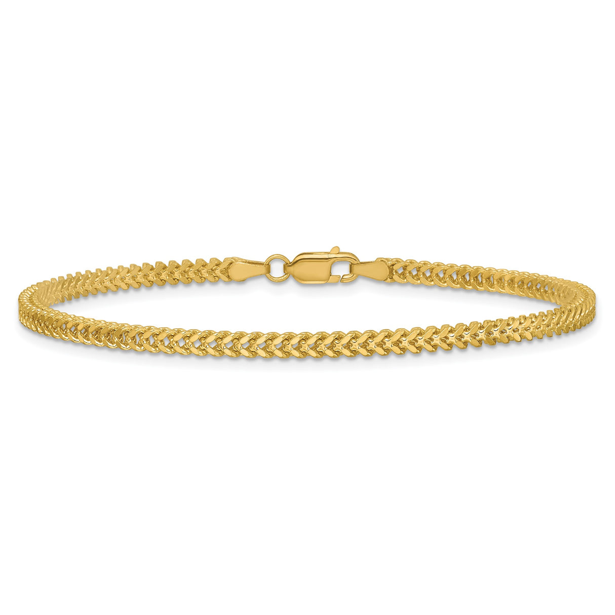 14K Yellow Gold 2.3 mm Franco Chain Bracelet, Polished detail view