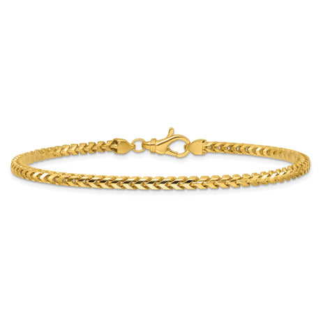 14K Yellow Gold 3 mm Franco Chain Anklet, Polished alternate angle