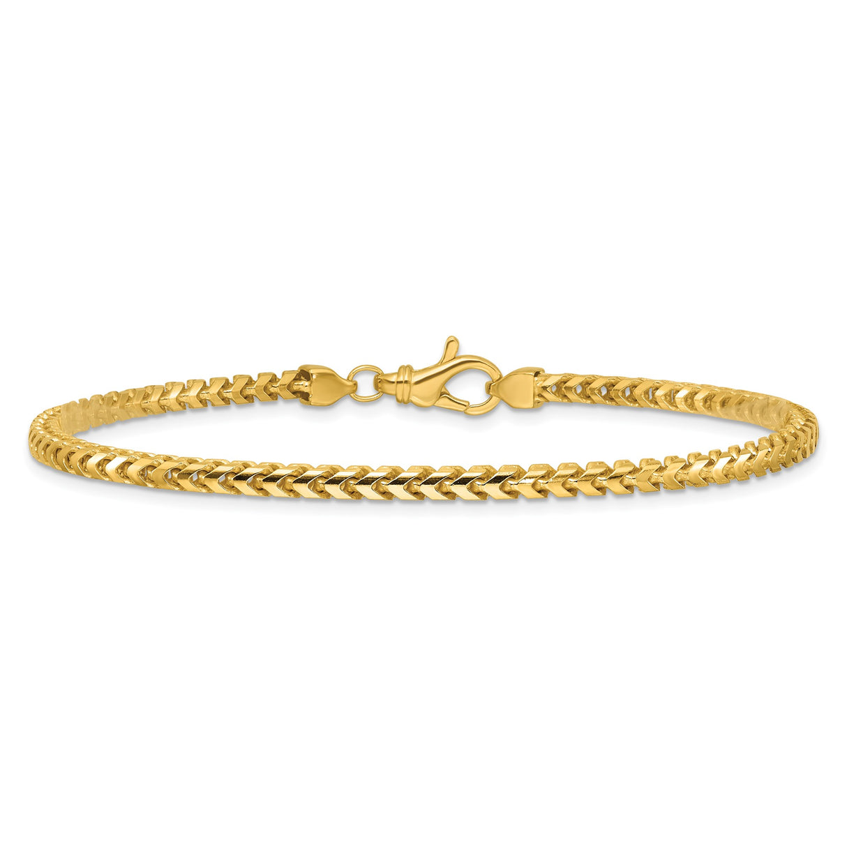 14K Yellow Gold 3 mm Franco Chain Bracelet, Polished alternate angle