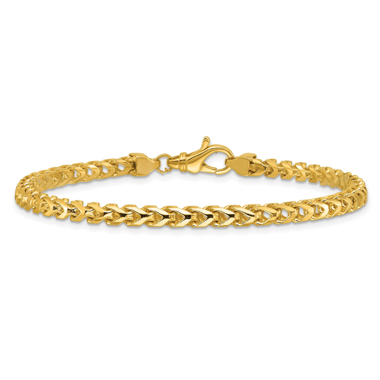 14K Yellow Gold 3.7 mm Franco Chain Bracelet, Polished detail view