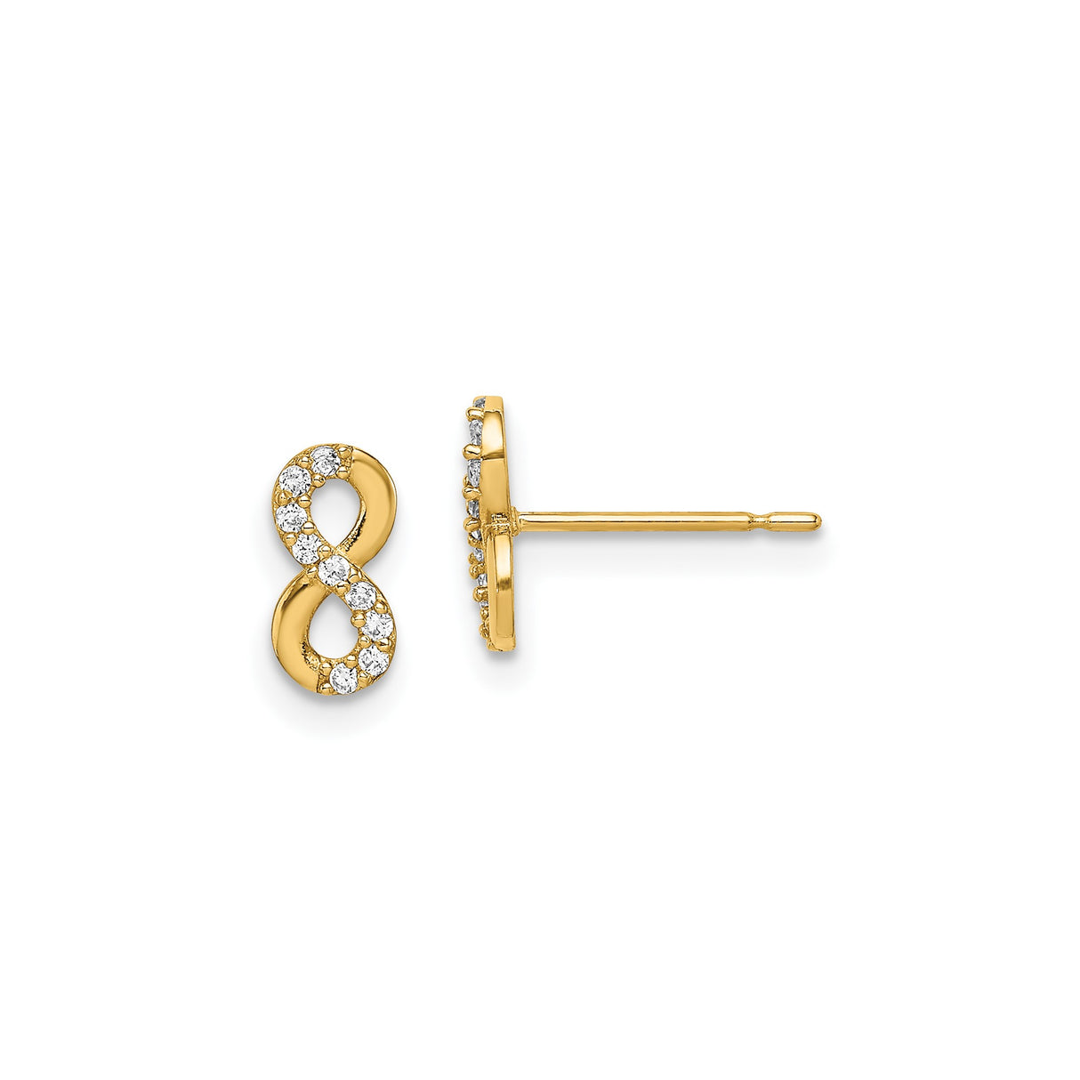 14k Yellow Gold Infinity Stud Earrings with Cubic Zirconia Accents, Polished Finish