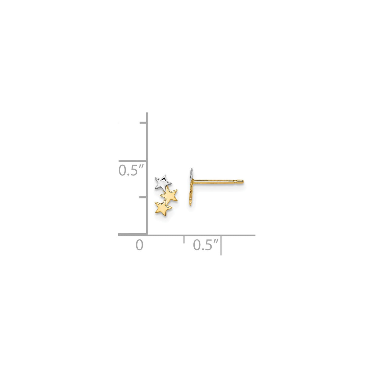 14k Yellow Gold Triple Star Stud Earrings, Two-Tone Celestial Design for Women