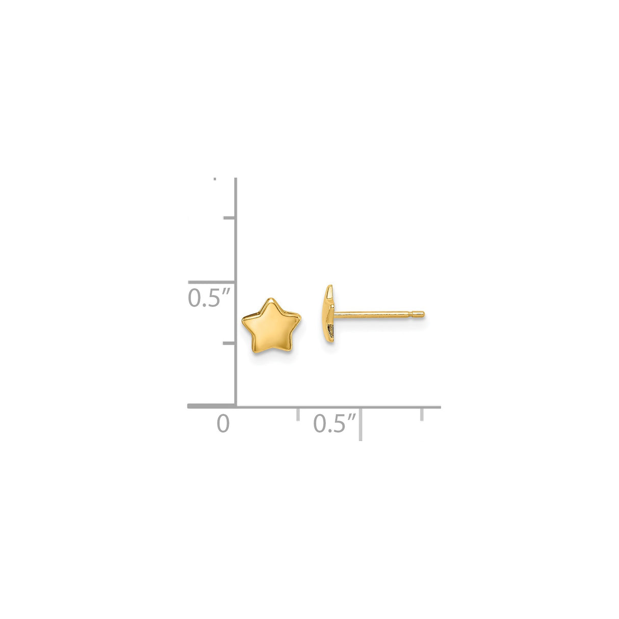 14k Yellow Gold Star Stud Earrings, Polished Five-Point Celestial Design for Women and Girls