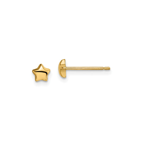 14k Yellow Gold Star Stud Earrings, Polished Five Point Celestial Design for Women