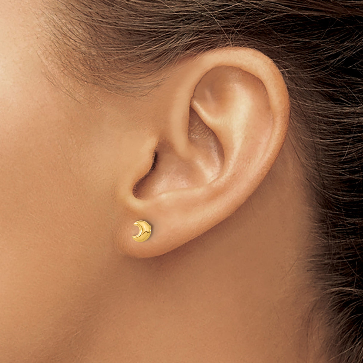 14k Yellow Gold Crescent Moon Stud Earrings, Polished Minimalist Celestial Jewelry for Women