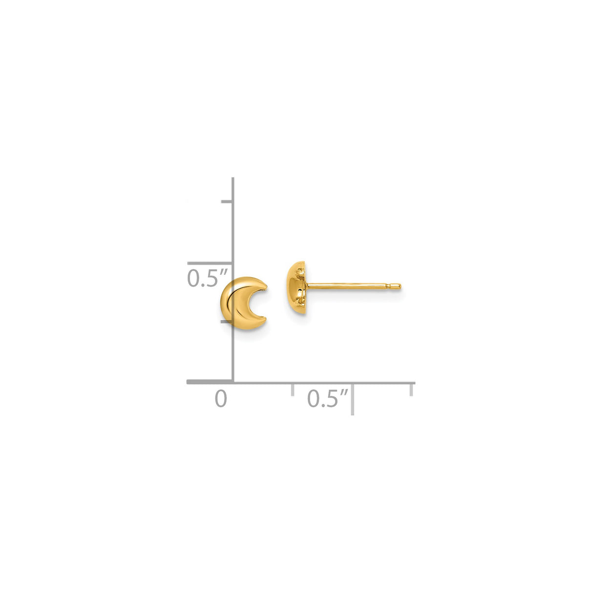14k Yellow Gold Crescent Moon Stud Earrings, Polished Minimalist Celestial Jewelry for Women