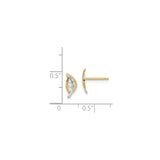 14k Yellow Gold Stud Earrings with Two-Tone Openwork Leaf Design for Women