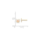 14k Yellow Gold Butterfly Stud Earrings with Pink and White Enamel for Girls or Teens