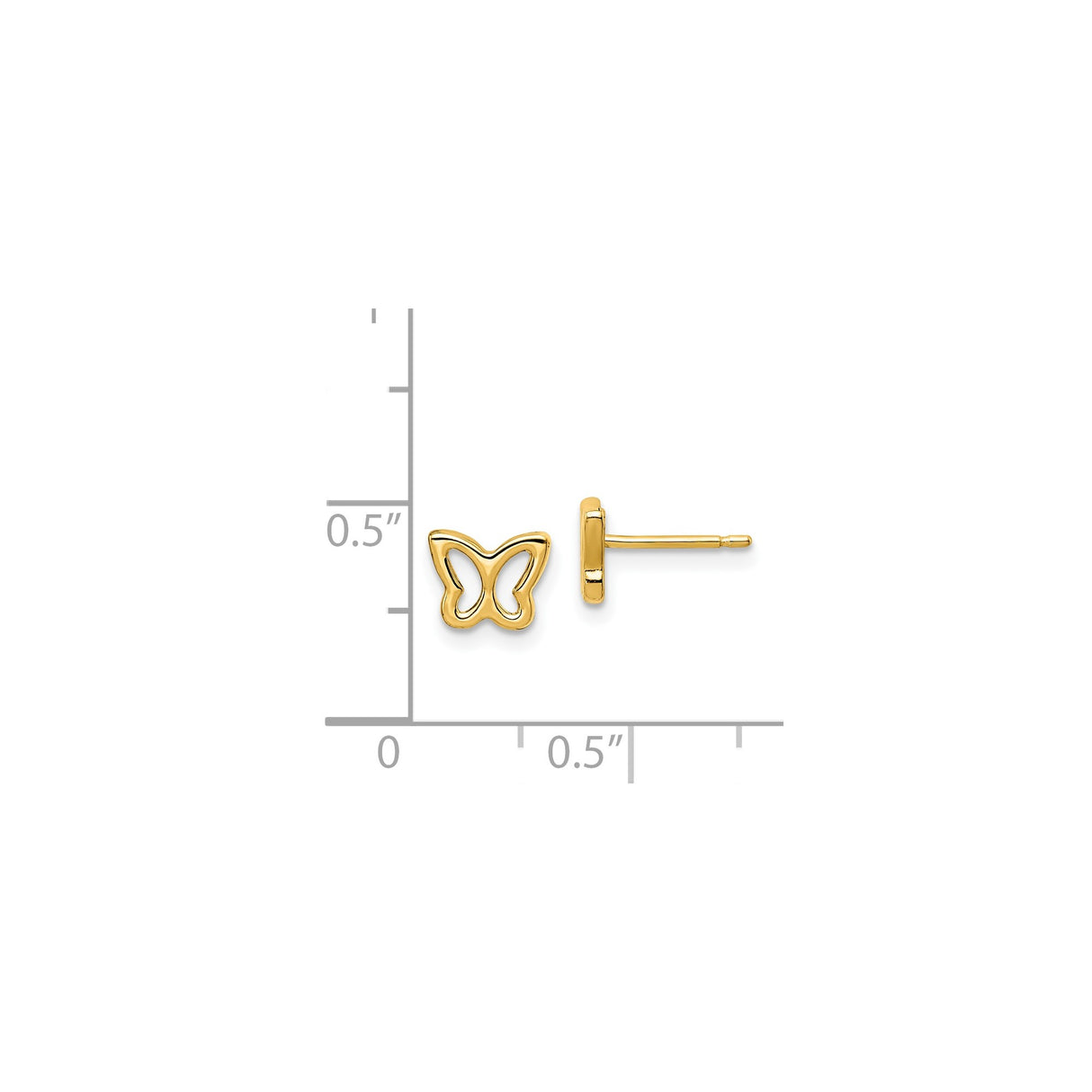 14k Yellow Gold Butterfly Stud Earrings with Open-Cut Design, Dainty and Minimalist Style