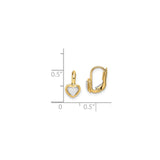 14k Two Tone Gold Heart Leverback Earrings with Yellow and White Polished Hearts