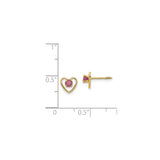 14k Yellow Gold Heart Stud Earrings with Created Ruby Gemstone Center