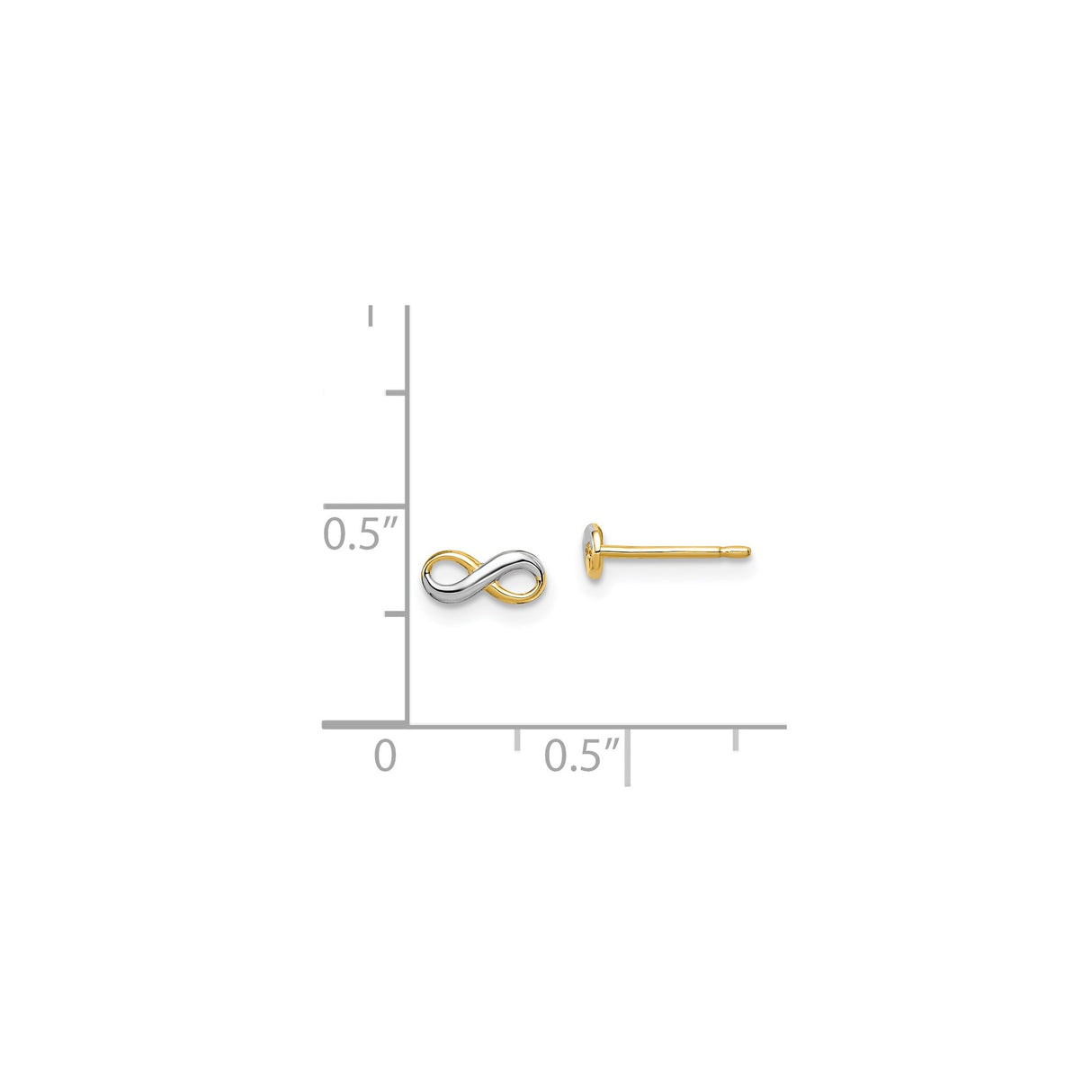 14k Yellow Gold Infinity Stud Earrings, Two-Tone Polished Minimalist Design for Women